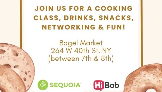 cooking class event at Bagel Market, NYC, featuring drinks, snacks, networking opportunities, and fun activities, Bagel Market, Sequoia, HiBob